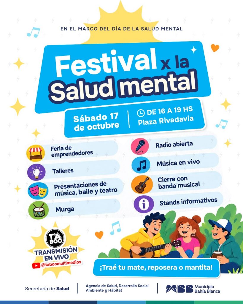 El sábado se llevará adelante el festival por el Día de la Salud Mental en Plaza Rivadavia